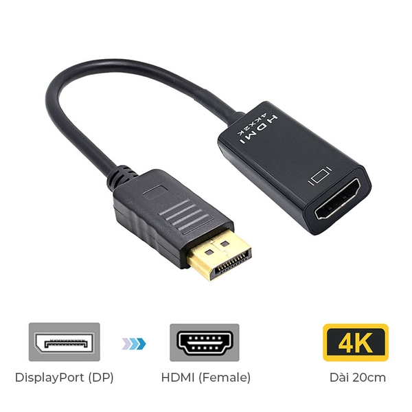 Cáp chuyển DP DisplayPort sang HDMI âm dài 20cm - Hỗ trợ 4K 30Hz HL1223