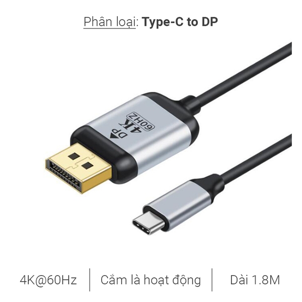 Cáp chuyển đổi tín hiệu Type-C USB 3.1 to HDMI/DisplayPort/Mini DP hỗ trợ 4K60Hz 2K144Hz