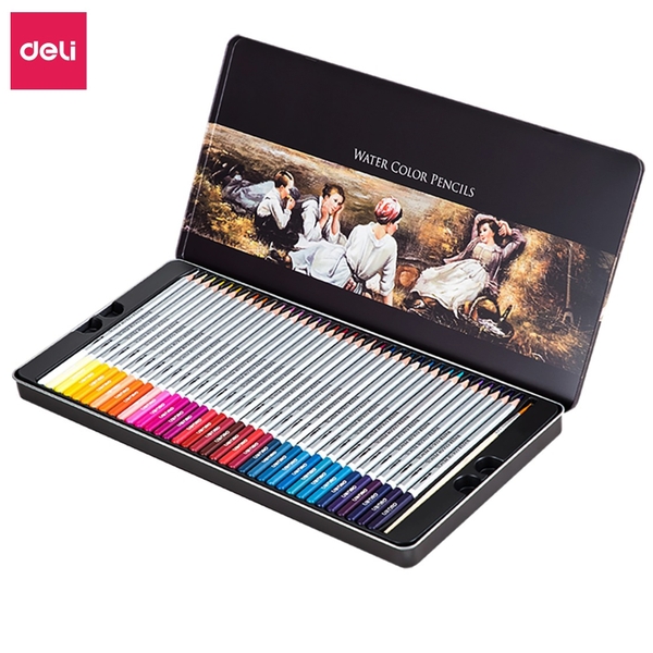 Bộ bút chì màu nước Deli cao cấp 24/36/48/72 Màu - Deli Colored Water Pencils (Hộp thiếc) tùy chọn số lượng khi đặt hàng