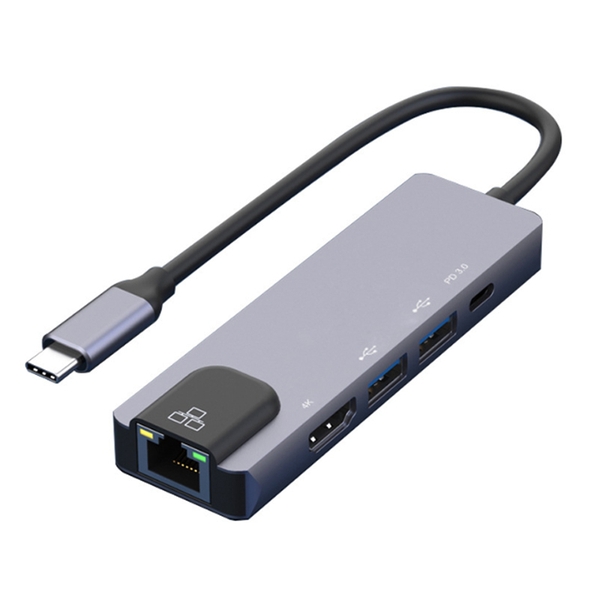 Hub Adapter Type-C 5 IN 1 ra đa cổng tín hiệu PD/USB 3.0/HDMI/RJ45 4K60HZ Model UC920