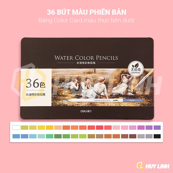 Bộ bút chì màu nước Deli cao cấp 24/36/48/72 Màu - Deli Colored Water Pencils (Hộp thiếc) tùy chọn số lượng khi đặt hàng