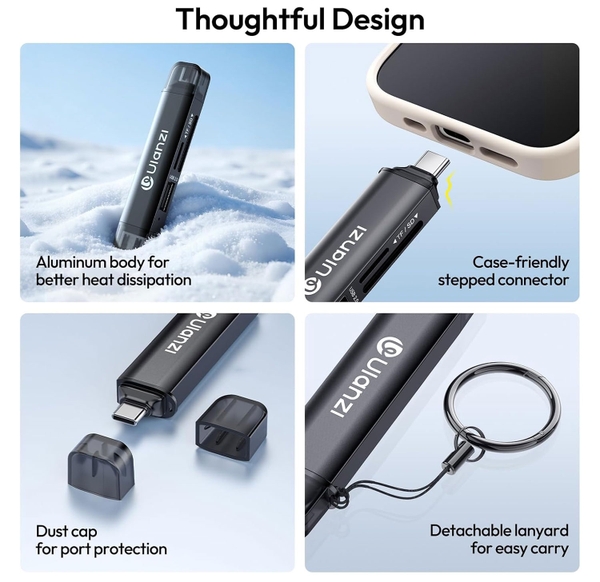 Ulanzi CR1 Đầu đọc thẻ nhớ 3 IN 1 hỗ trợ SD / Micro SD đèn led báo tín hiệu chính hãng