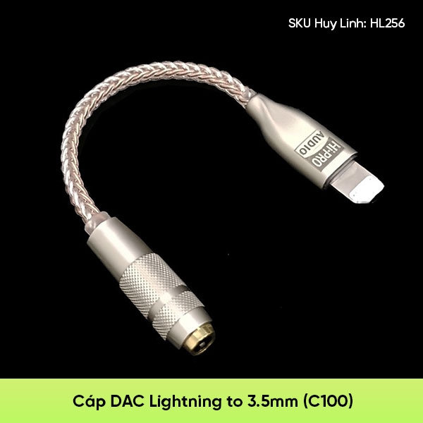 DAC chuyển đổi tín hiệu ra cổng âm thanh Lightning to 3.5mm chip C100 hỗ trợ Hires Audio dây cực chất 8 lõi đồng OFC đẹp mắt Hi-Pro