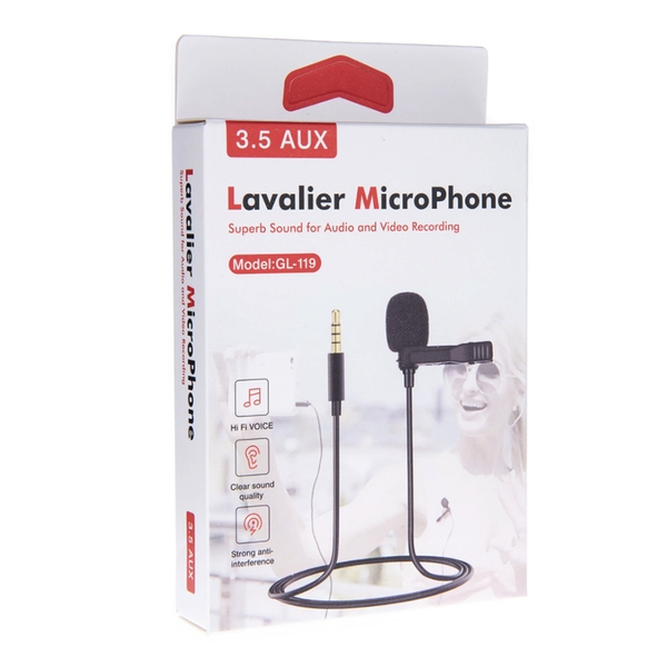 Micro cài áo Lavalier Microphone GL119 hàng chuẩn 3 Ring - Clip on 3.5mm Jack