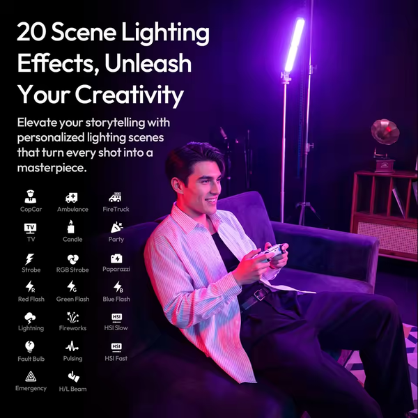 Đèn LED cầm tay gấp gọn 2 in 1 Ulanzi FOLD8 RGB kèm chân mini điều chỉnh màu 2500K-9000K