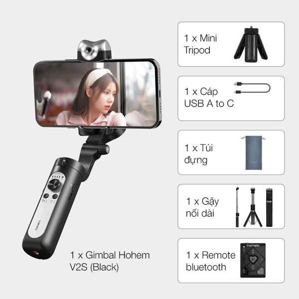 Gimbal cho điện thoại giá rẻ Hohem iSteady V2S Kit tích hợp cảm biến AI chính hãng