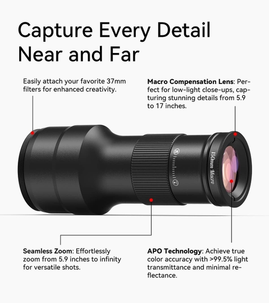 Lens Apexel TeleMacro 6X Zoom Telephoto & Macro Lens 2 IN 1 đa năng chính hãng