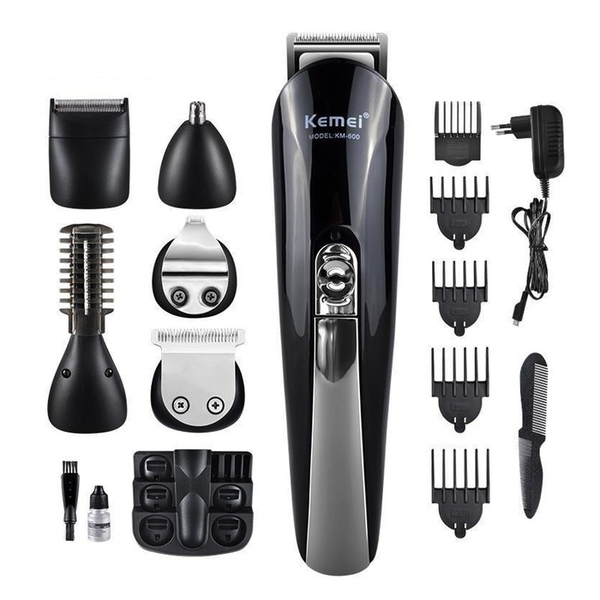 Bộ Tông đơ cắt tóc chuyên nghiệp Kemei KM600 11 IN 1- Đầy đủ 6 đầu khác nhau