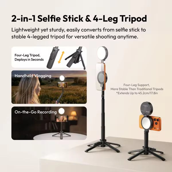 Gậy selfie mini 2 trong 1 Ulanzi MT40 có đèn chiếu sáng tay cầm nam châm tương thích với điện thoại