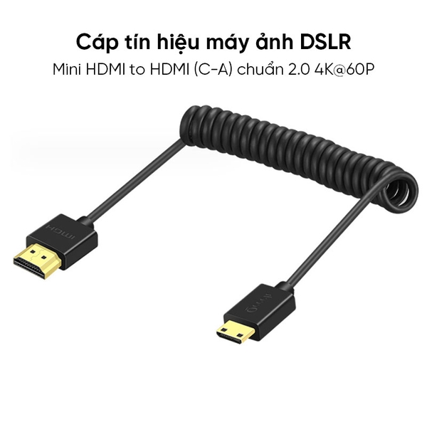 Cáp dây lò xo truyền tín hiệu cho máy ảnh 4K60P Micro HDMI ra HDMI 2.0 ra màn hình phụ hoặc máy tính HLAD1