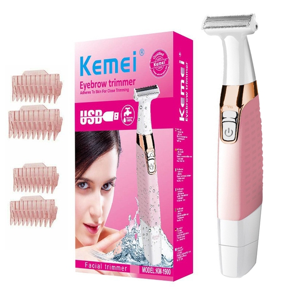 Máy cạo lông toàn thân cho nữ Kemei KM1900 Eyebrow Trimmer Female - Kèm 4 đầu lược cử thay thế cổng sạc USB