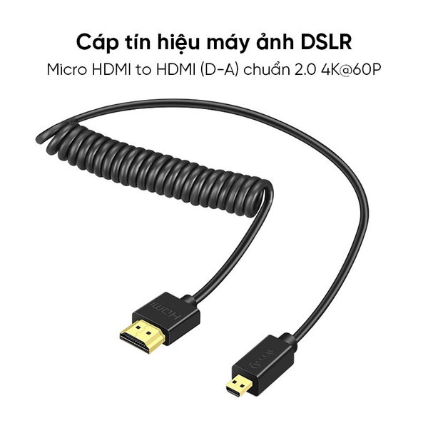 Cáp dây lò xo truyền tín hiệu cho máy ảnh 4K60P Micro HDMI ra HDMI 2.0 ra màn hình phụ hoặc máy tính HLAD1