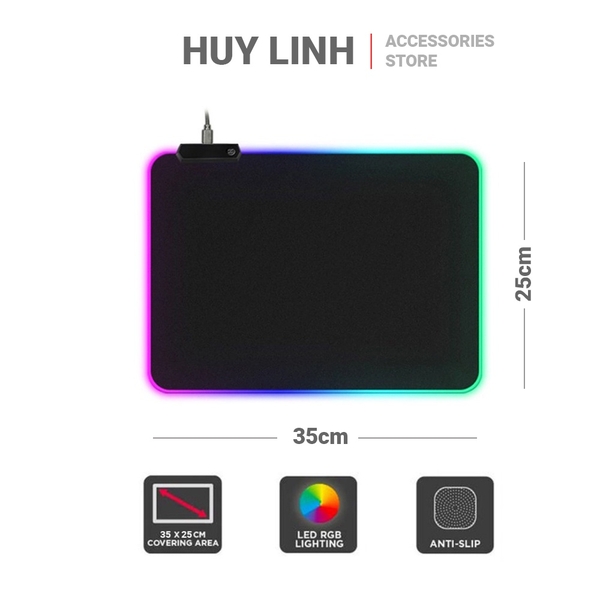 Tấm thảm pad lót chuột Led RGB chống nước Kích thước 35x25cm - HL425 có nút bấm thay đổi màu