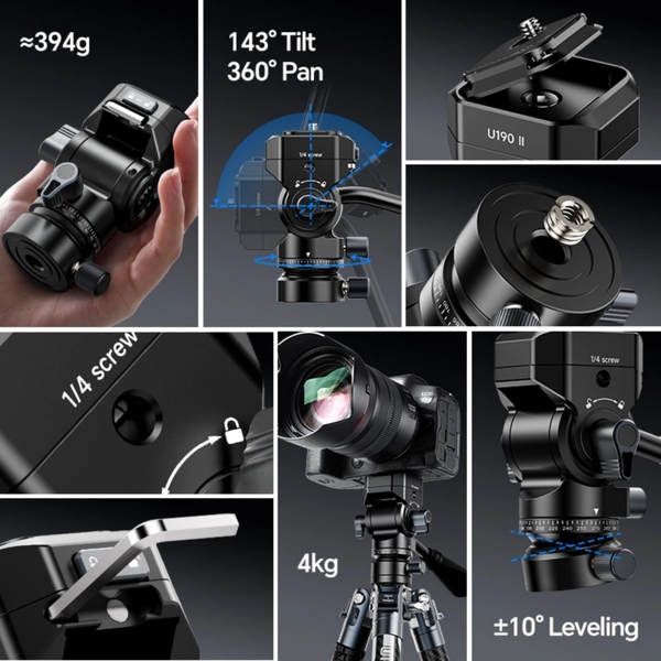 Đầu Tripod Ulanzi U190 II Uka Fluid Head đế tháo lắp nhanh cho máy ảnh DSLR tải trọng 4KG