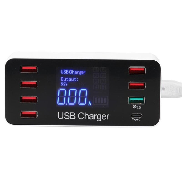 Bộ sạc QC 3.0 có 8 Cổng USB 5V 8A Tổng 45W - Màn hình báo hiệu tiện Dụng