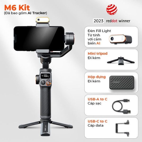 Gimbal chống rung cho điện thoại smartphone Hohem iSteady M6 FullKit có đèn - Với AI từ tính thông minh chính hãng