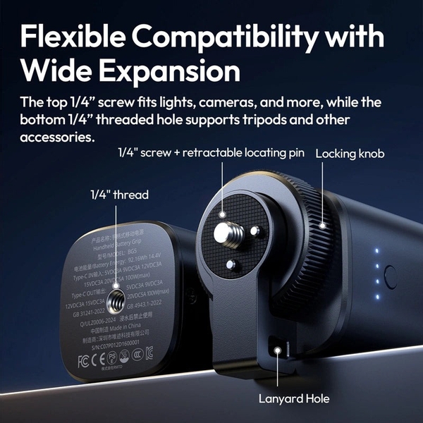 Ulanzi BG5 pin sạc dự phòng cho đèn Led Studio hỗ trợ PD Max 100W