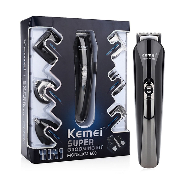 Bộ Tông đơ cắt tóc chuyên nghiệp Kemei KM600 11 IN 1- Đầy đủ 6 đầu khác nhau