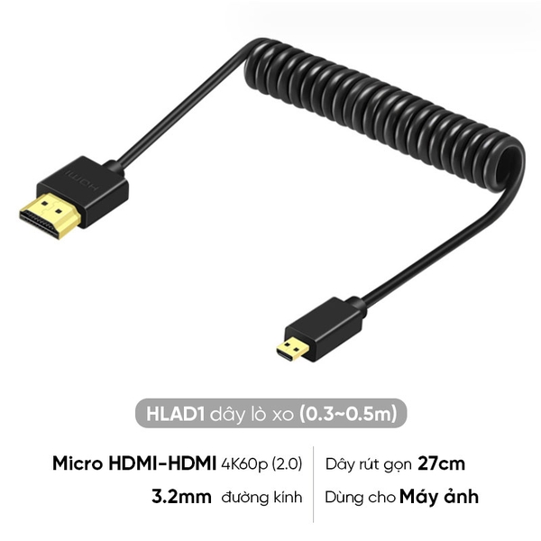 Cáp dây lò xo truyền tín hiệu cho máy ảnh 4K60P HDMI 2.0 ra màn hình phụ hoặc máy tính