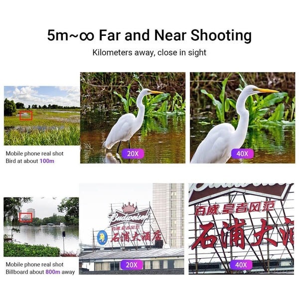 Lens Enhanced Apexel 20-40x New Kit kèm Tripod + Kẹp Grip 17mm chính hãng