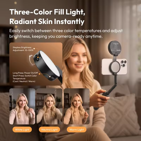 Gậy selfie mini 2 trong 1 Ulanzi MT40 có đèn chiếu sáng tay cầm nam châm tương thích với điện thoại