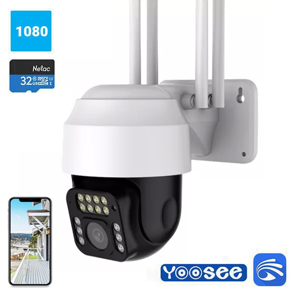 Camera IP Wifi Yoosee C12 ngoài trời xoay 2MP - 4 râu 7 led có đèn xem đêm có màu