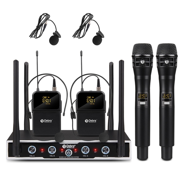 DU4004 UHF Wireless Microphone（2Handheld 2Headset 2Lavalier Mic）