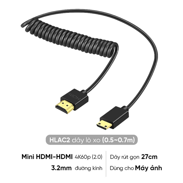 Cáp dây lò xo truyền tín hiệu cho máy ảnh 4K60P HDMI 2.0 ra màn hình phụ hoặc máy tính