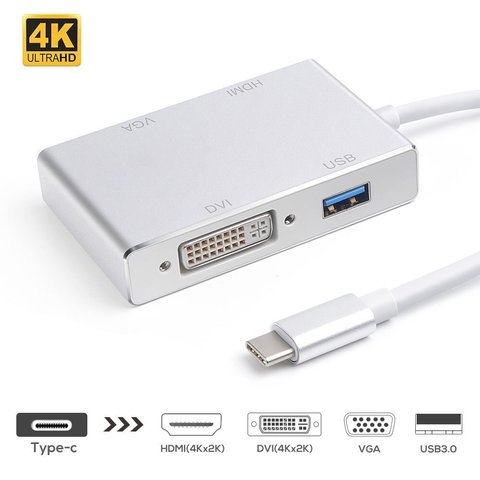 HUB chuyển đổi USB C/ TYPE-C RA HDMI, DVI, VGA, USB - 4IN1-1 - 4Kx2K 30HZ HL251