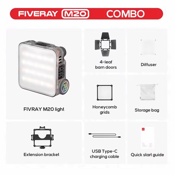 Đèn Fiveray M20C công suất 20W RGB pin tích hợp 4500mAh