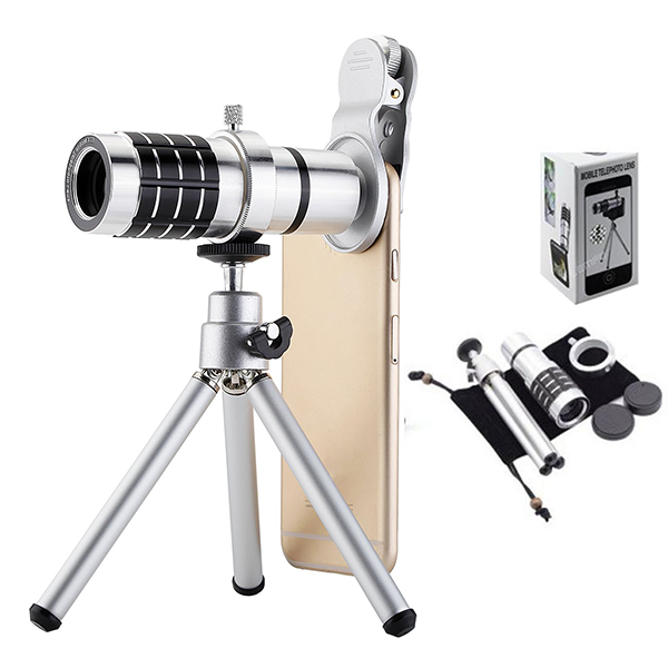 Ống kính lens camera cho điện thoại tele zoom 12x - Có tripod