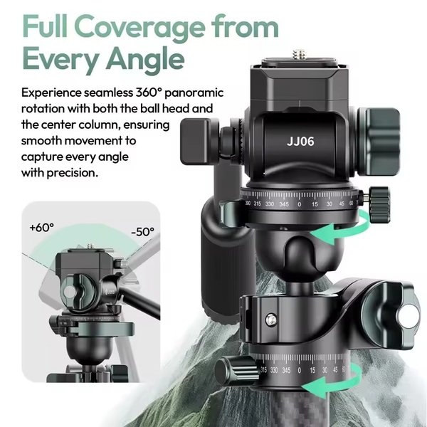 Ulanzi JJ06 Chân máy du lịch Travel Tripod Carbon Fiber / Cột giữa 2 phần chính hãng