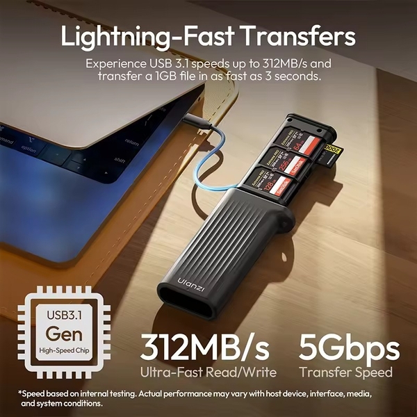 Đầu đọc thẻ Ulanzi CR2 White All-in-One dành cho thẻ SD/TF hỗ trợ truyền dữ liệu Lightning/Type-C chính hãng