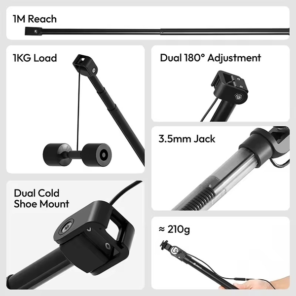Ulanzi ZJ08 Mic Boom Pole Arm kéo dài tối đa 1M chất liệu hợp kim
