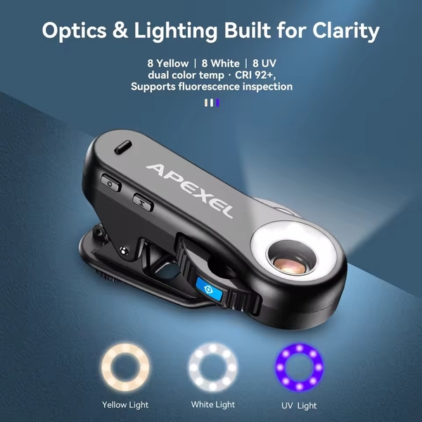 Lens Apexel Triscope hiển vi 3 tiêu cự 40/80/120x cho điện thoại chính hãng