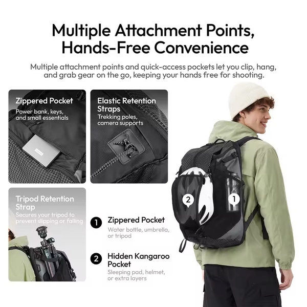 Ba lô du lịch Ulanzi TP01 dung tích 25L  chất liệu Polyester chống thấm nước dành cho máy ảnh, ống kính, laptop, đèn flash, chân máy