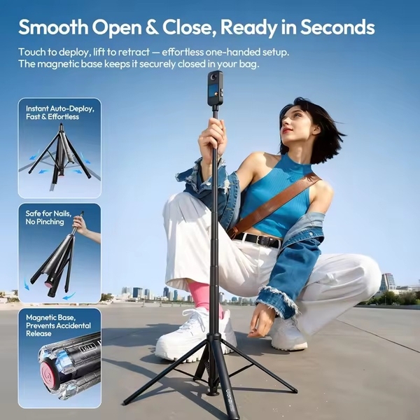 Ulanzi TT91 Gậy selfie tự động mở rộng ba chân với ngàm 1/4'' dành cho camera hành động, Insta 360