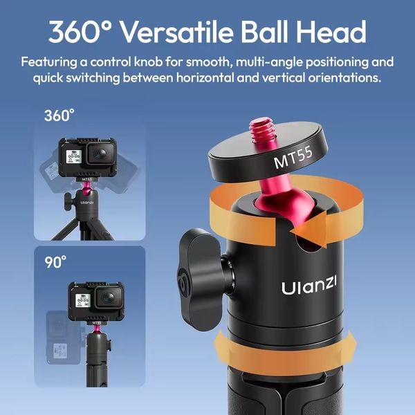 Gậy selfie mini Ulanzi MT55 kiêm chân máy dành cho GoPro 13, DJI Action Camera, điện thoại với ngàm gắn 1/4