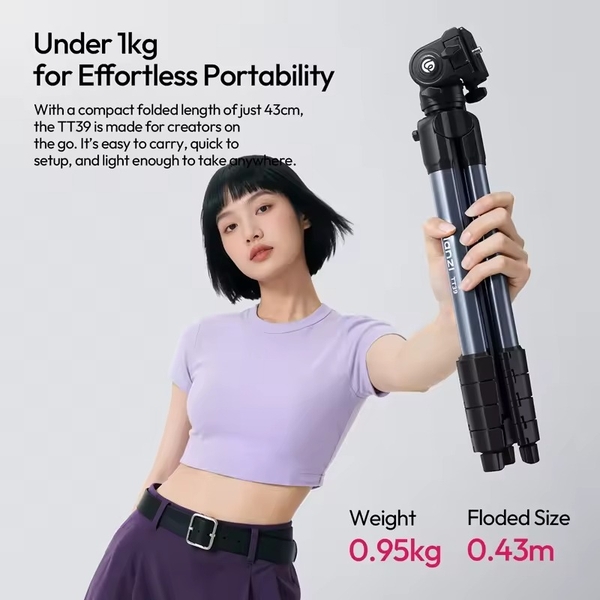 Ulanzi TT39 tripod siêu nhẹ tích hợp sẵn ngàm kẹp và túi đựng tải 3Kg Cao Max 155cm chính hãng