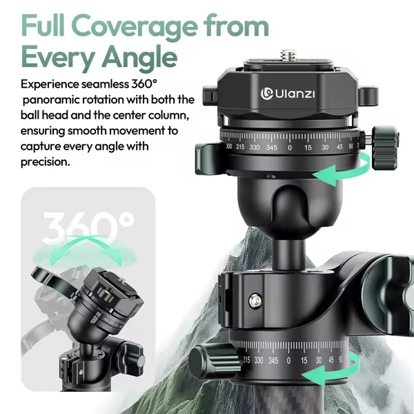 Chân máy du lịch Travel Tripod Ulanzi JJ05 chất liệu Carbon Fiber / Cột giữa 2 phần chính hãng