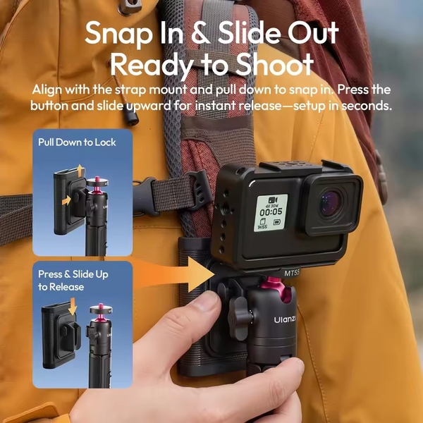 Gậy selfie mini Ulanzi MT55 kiêm chân máy dành cho GoPro 13, DJI Action Camera, điện thoại với ngàm gắn 1/4