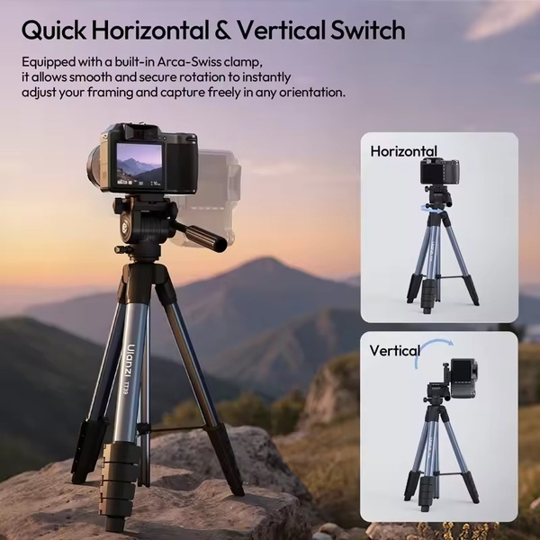 Ulanzi TT39 tripod siêu nhẹ tích hợp sẵn ngàm kẹp và túi đựng tải 3Kg Cao Max 155cm chính hãng