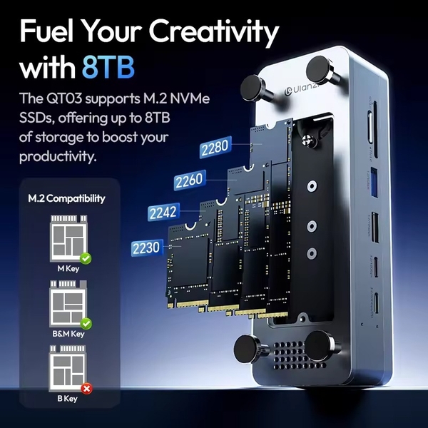 Trạm kết nối vỏ SSD hỗ trợ 8TB Docking station Ulanzi QT03 tương thích đa nền tảng chính hãng