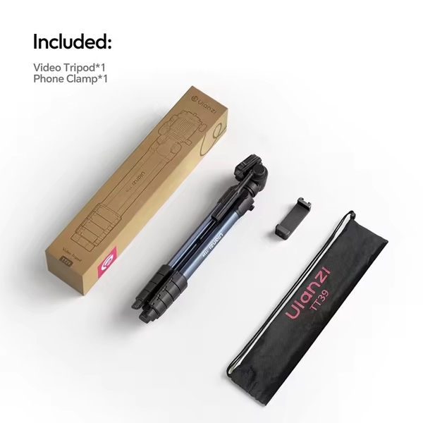 Ulanzi TT39 tripod siêu nhẹ tích hợp sẵn ngàm kẹp và túi đựng tải 3Kg Cao Max 155cm chính hãng