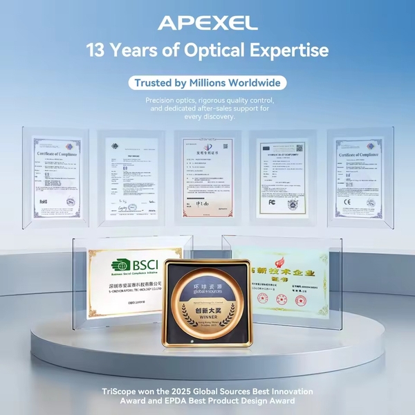 Lens Apexel Triscope hiển vi 3 tiêu cự 40/80/120x cho điện thoại chính hãng