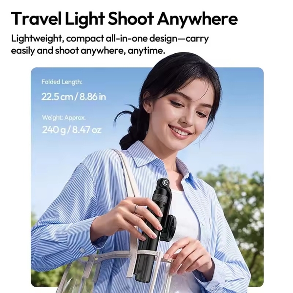 Gậy selfie mini Ulanzi TT86 tích hợp kẹp và kết nối từ tính dành cho điện thoại đi kèm nút bấm bluetooth chính hãng