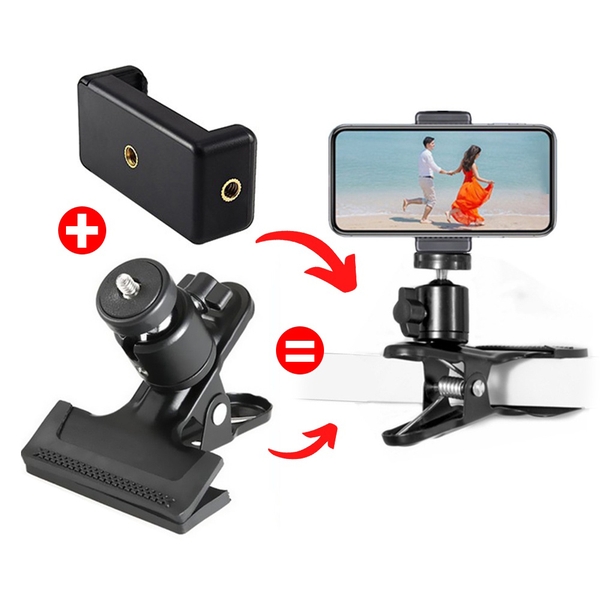 Kẹp mỏ vịt giá đỡ chân kẹp đa năng kèm ngàm ballhead 360 độ gắn điện thoại, gopro, đèn flash tiện lợi UK15