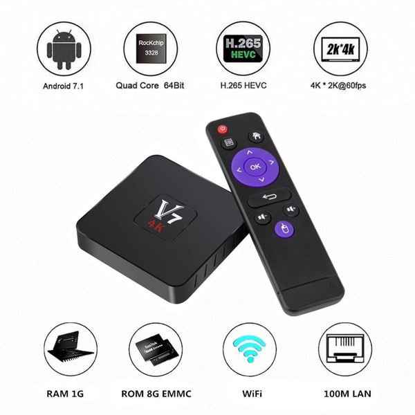 [Xả hàng] Android TV Box V7 Rockchip 3328 Quadcore - 1GB Ram 8GB Rom Android 7.1 USB 3.0