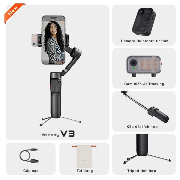 Hohem V3 gimbal cho máy ảnh với cảm biến AI Tracking chống rung 3 trục