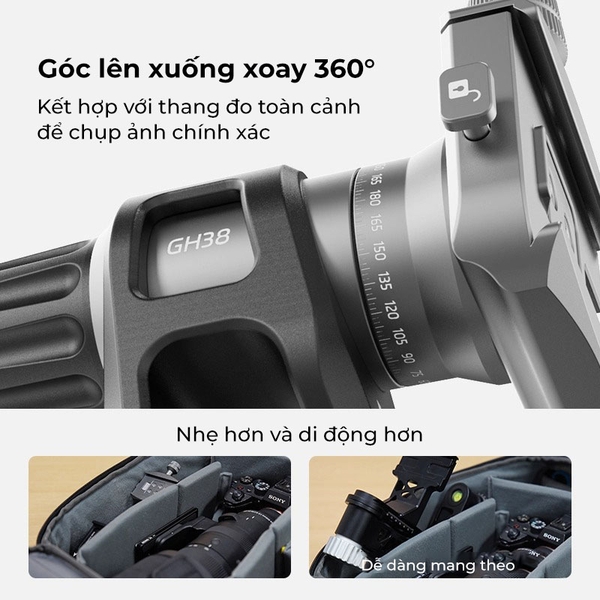 YC Onion Litchi Gimbal Head GH38 bộ Adapter mở rộng chụp ảnh dọc Vertical kèm Plate